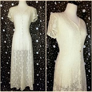1990s Ivory Lace Button Down Dress | Medium/Large